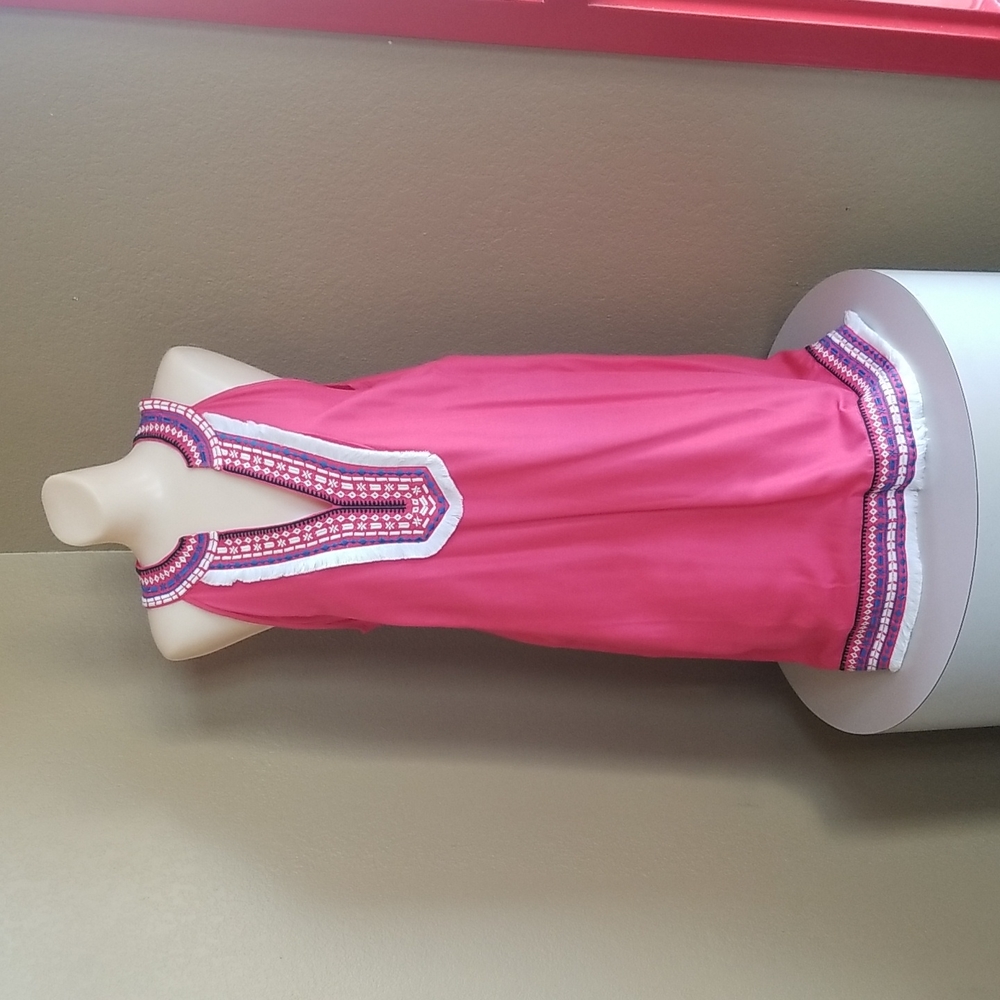 Melon color shift dress with fringe stitching